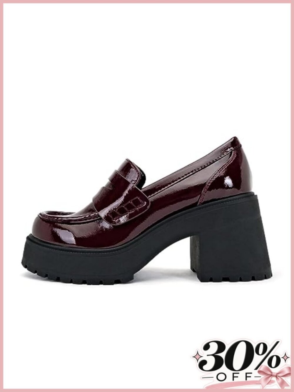 Penny Loafer Round Toe Slip-On Lug Sole High Heel Vegan Leather